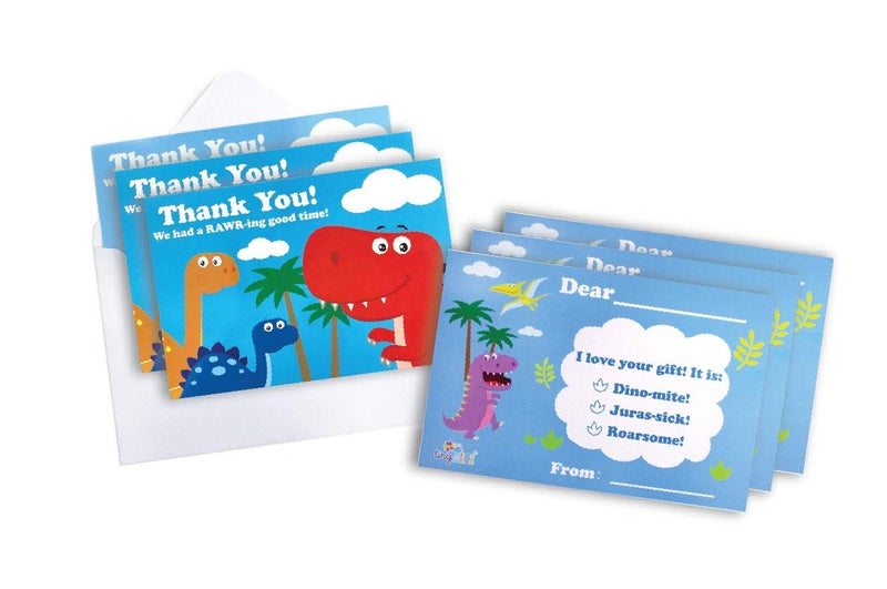 TINYMILLS Dinosaur Birthday Fill In The Blanks Thank You Cards with Envelopes Set (Pack of 25) Premium Double Sided Cardstock Notes Birthday Thank You Cards - Image 2